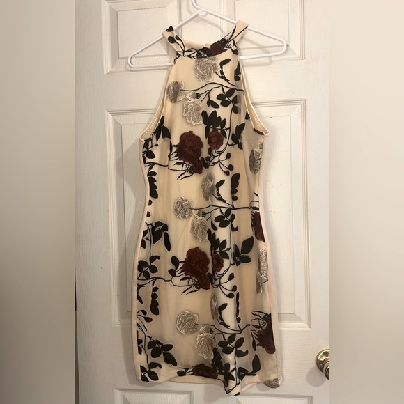 Kimcine Curve Dresses & Skirts - Kimcine Curve Ivory Floral Embroidered Overlay Scuba Dress